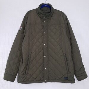 Roots 73 Diamond Quilted Jacket Mens XL Olive Green Snaps Zip Closure Rugged